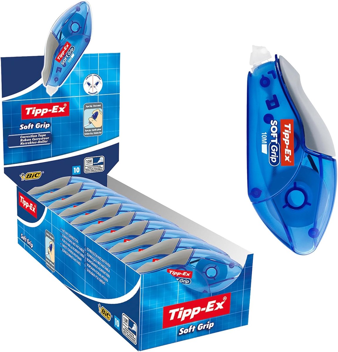 Thijox - Ergonomische Tipp-Ex Soft Grip Correctieroller 10 m x 4,2 mm - Pak van 10 - Snelle en Nette Correcties voor Kantoor, School en Studie