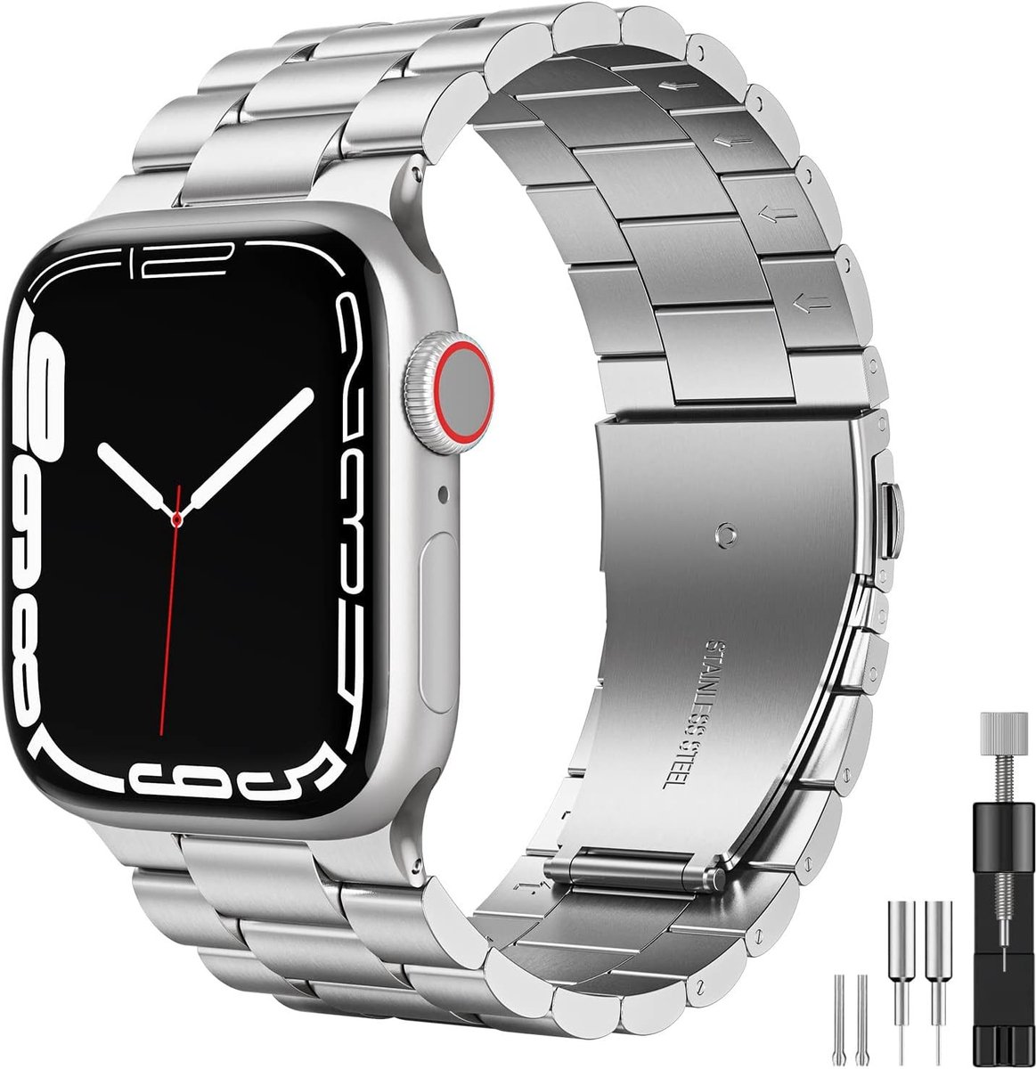 Stalen vervangende horlogeband voor Apple Watch, geschikt voor Series 9/8/7/6/5/4/3/2/1/SE/Ultra, unisex design, comfortabele pasvorm en duurzame kwaliteit