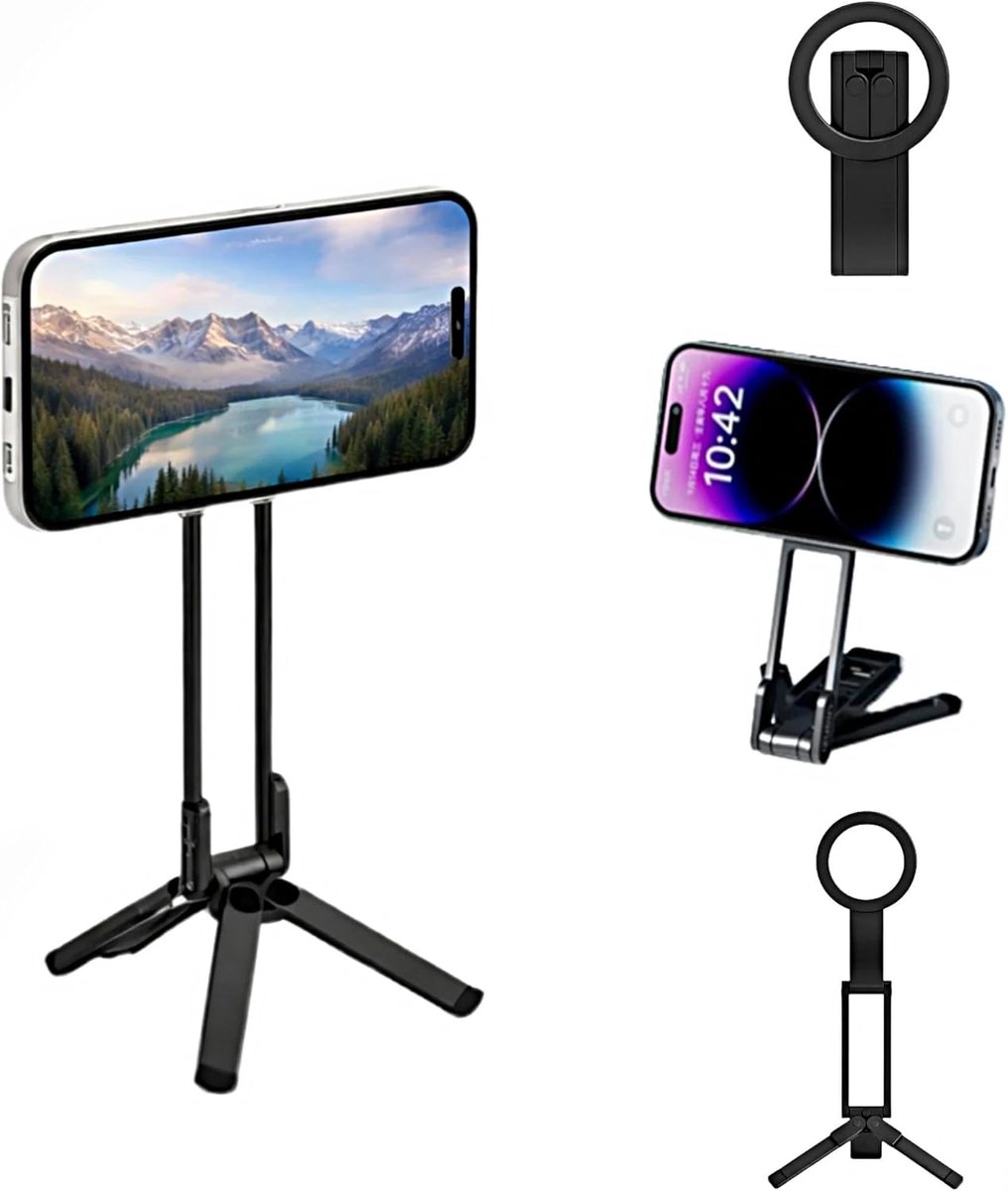 Statief voor mobiele telefoon - 3-in-1 aluminium - opvouwbare standaard - ideaal voor selfies - ShopVlot