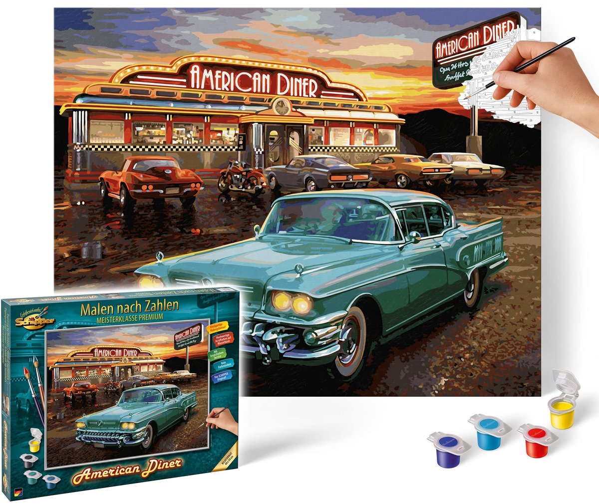 Inovra- Malen nach Cijfers American Diner - Hoogwaardige Schilderset - Creatieve Hobby - Ontspanning - Kwaliteitsnormen - Voor Iedereen