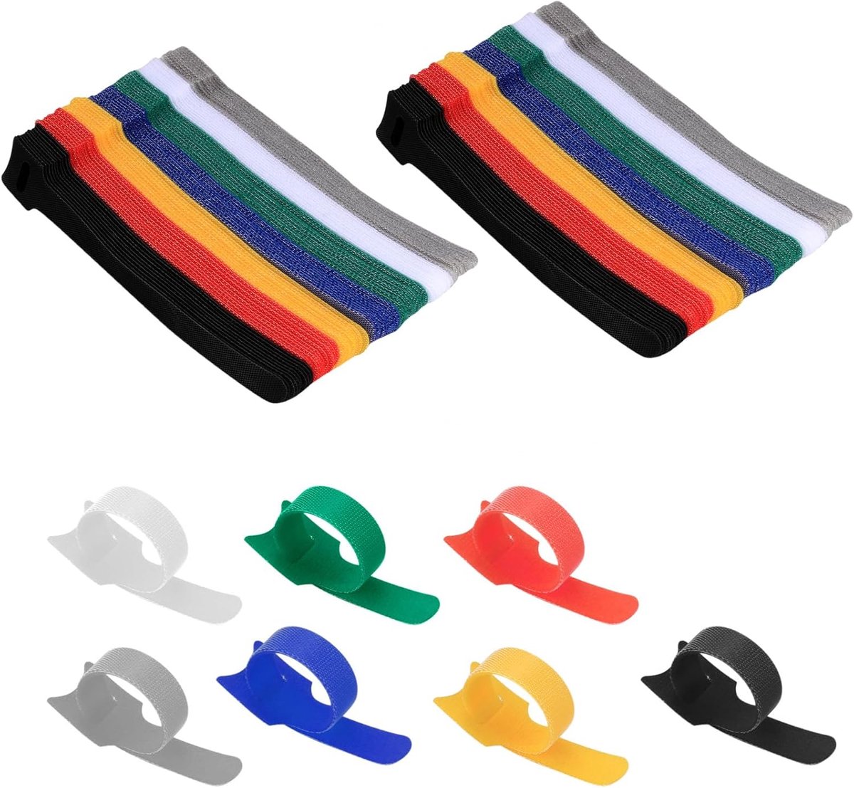Thijox - 140 stuks herbruikbare kabelbinders klittenband, nylon organizer, bevestigingselement voor thuis, kantoor, accessoires, 7 kleuren, 70 stuks m