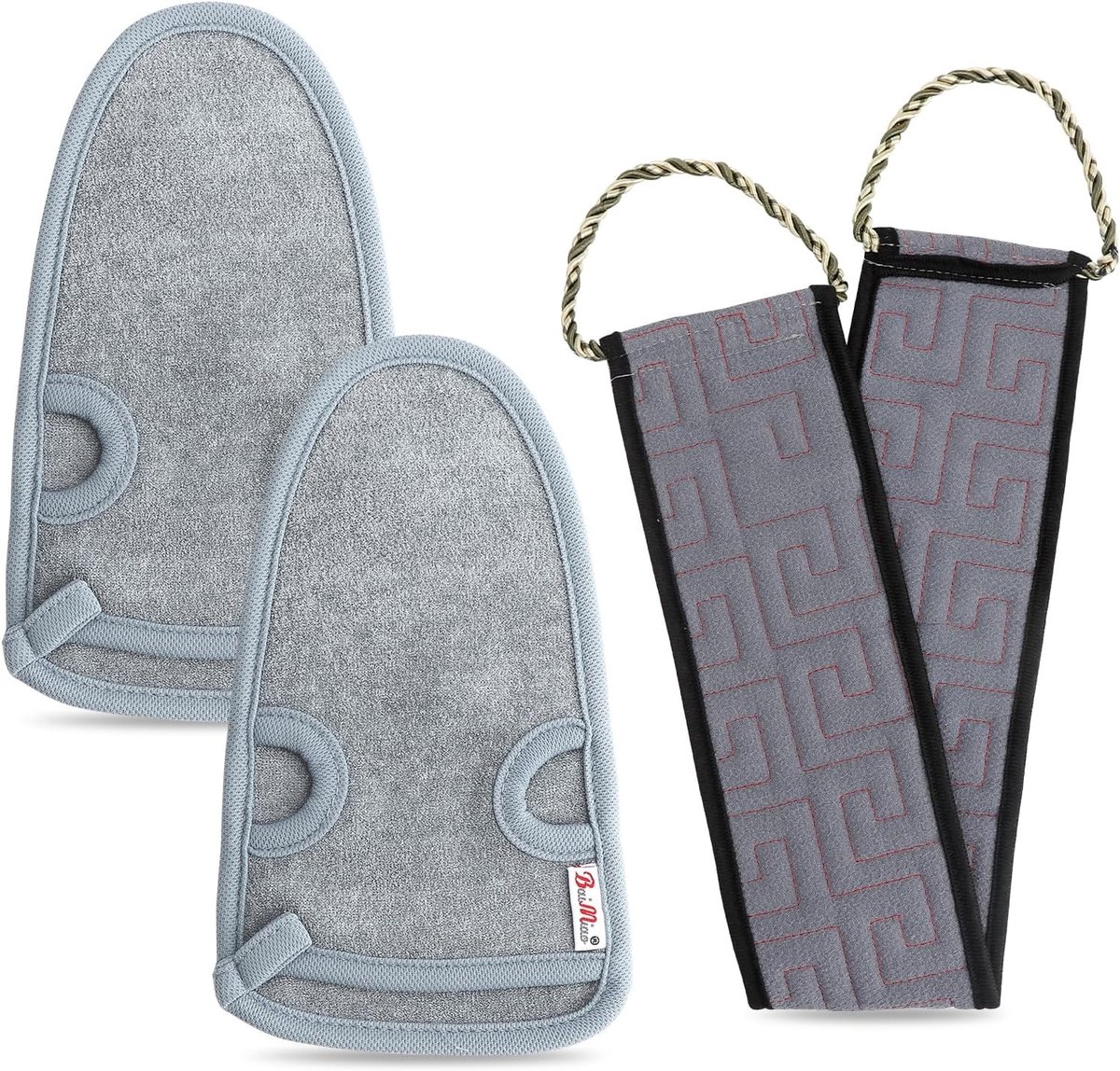 2pcs Exfoliërende Handschoenen en Rugkrabber Strips voor een Gladde Huid, Peeling Spons voor Gezicht en Lichaam