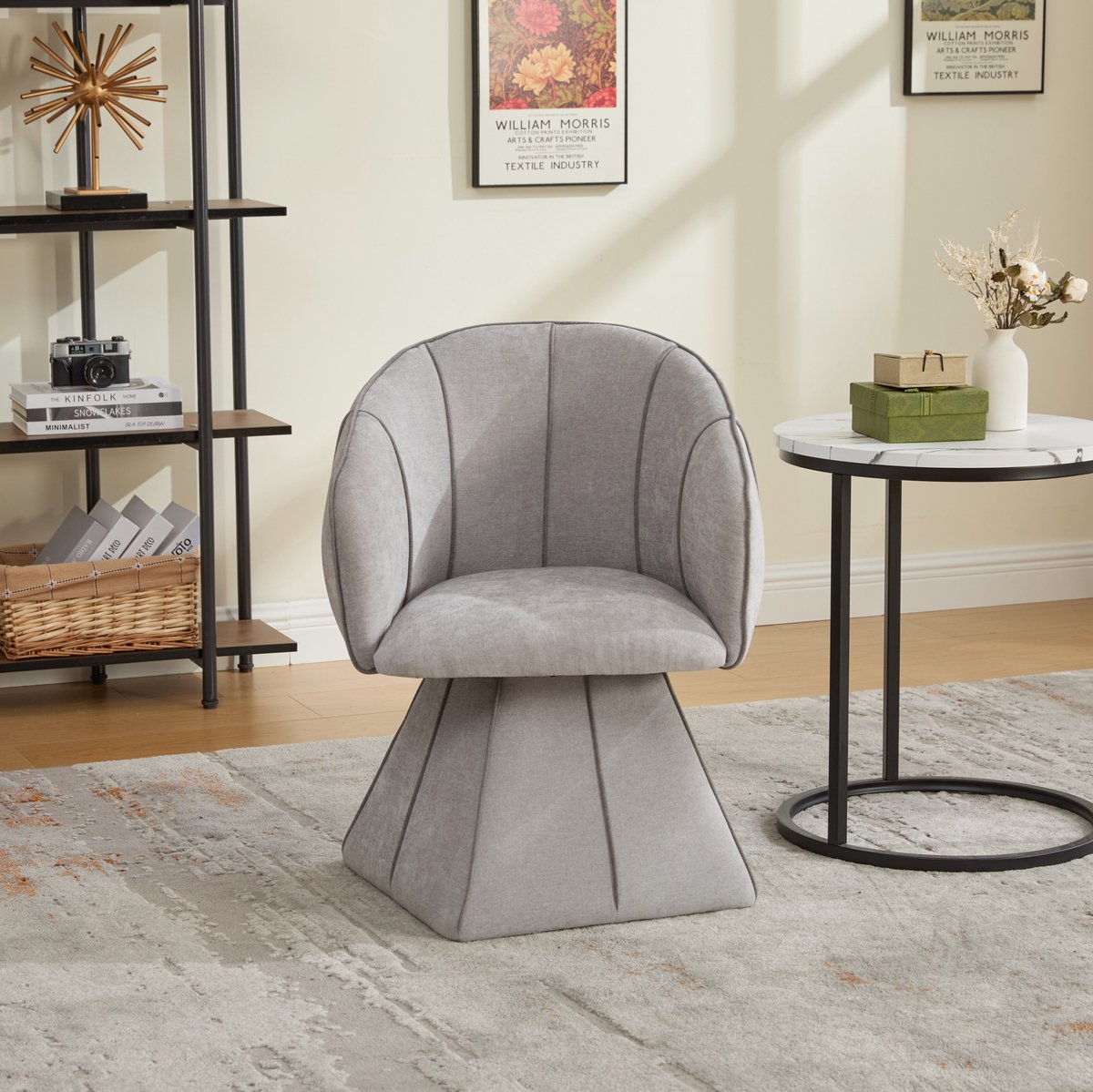 MIVRAY Fauteuil 56 x 54 x 74,5 cm - 360 Graden Draaibaar Met Hoge Rugleuning En Armleuningen - Voor Woonkamer En Slaapkamer - Chenille Grijs