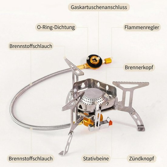 SnelShoppen - Campingkooktoestel 3500 W - Winddicht Gasfornuis met Piëzo-Ontsteking - Opvouwbaar Mini-Gasfornuis voor Outdoor, Trekking, Wandelen, Pic van Snelshoppen — afbeelding 3