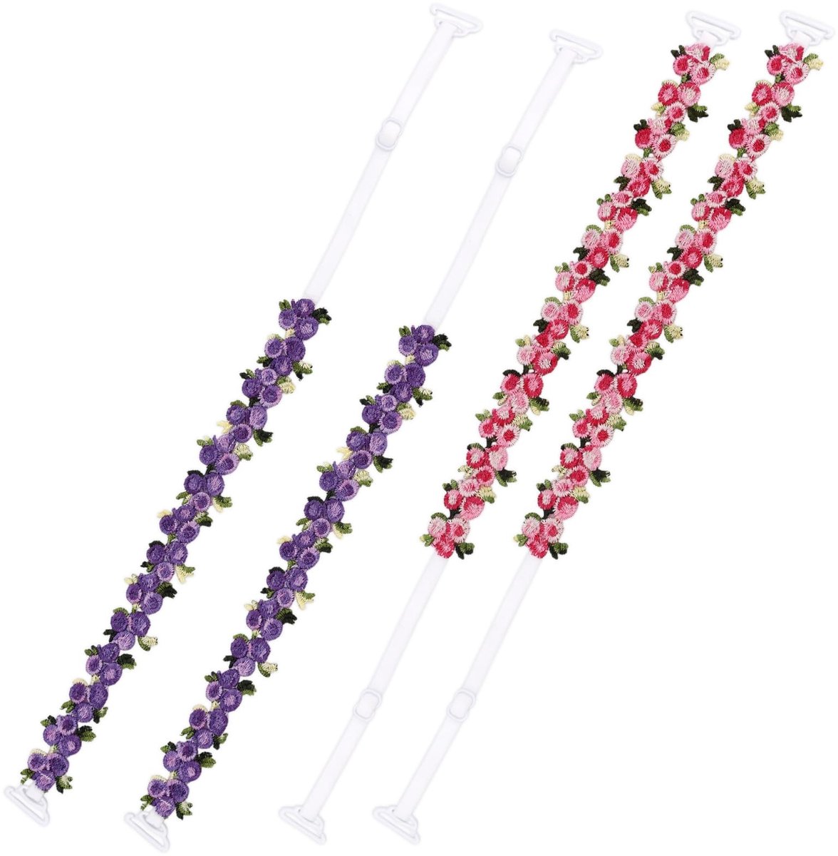 Inovra- BH-Bandjes 2 Paar - Afneembare Decoratieve Kantbandjes - Bloemige Bandjes - Doorzichtig - Tegen Afzakkende Bandjes - Geschikt voor Strapless Tops - Beha-bandjes