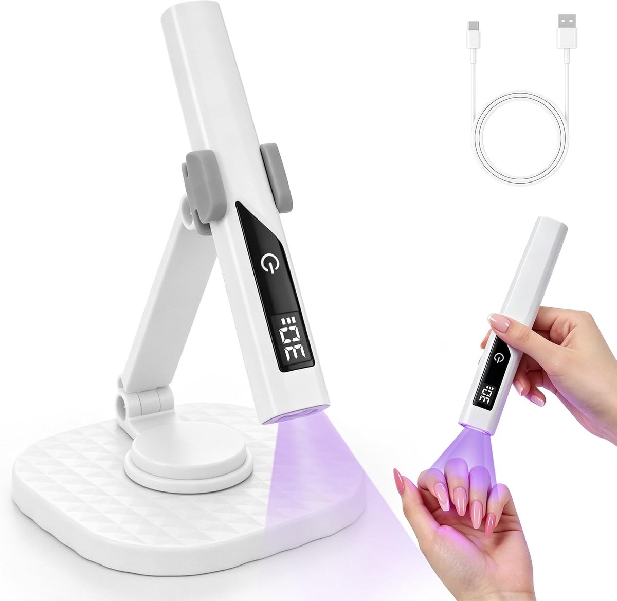 UV-lamp voor gelnagels, mini-uv-lamp voor nagels, draagbaar, oplaadbaar, met standaard, ledlamp nagels met 2 timermodi, geschikt voor gelnagels en nagelplaten
