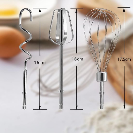 Mixer Accessoires Set - Garde & Deegklopper - Bakken en Mixen - Roestvrij Staal - 3 Delig - Zilver — afbeelding 2