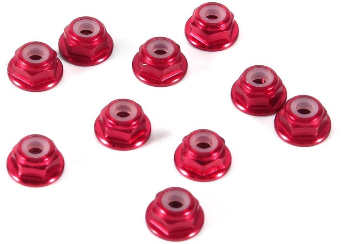 Zelfsluitende Moeren Set van 10 Stuks M2, CNC Aluminium, Nylon Verweven, Donkerrood - Perfect voor Mechanische Toepassingen en Bevestigingen