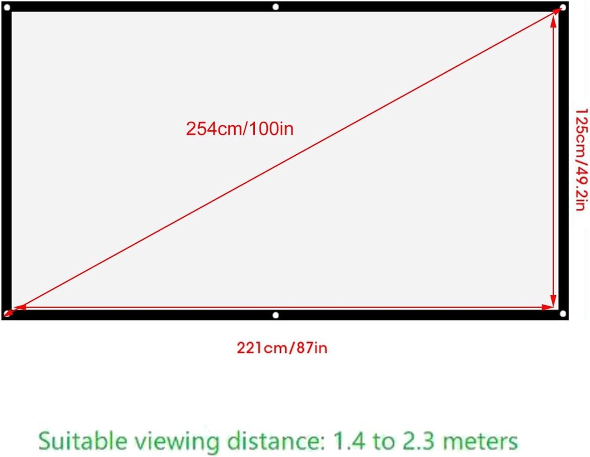 Draagbaar 100 inch 16:9 Projectiescherm voor Thuisbioscoop en Buitenactiviteiten, Vouwbaar en Geschikt voor Films en Camping