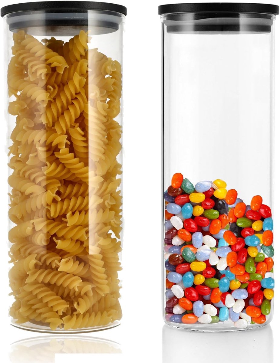 Thijox - Voorraadpotten Glas 1050ML - Luchtdichte Bewaardozen met Bamboe Deksel - Set van 2 BPA-vrije Keukenopslag Potten voor Muesli, Koffie, Suiker