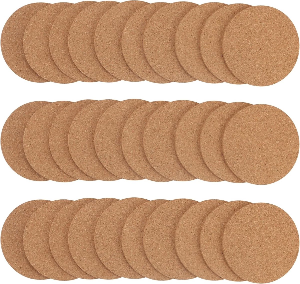 Ronde kurken onderzetters set van 30 stuks, extra dik, 10 cm, ideaal voor koffie, thee en drankjes