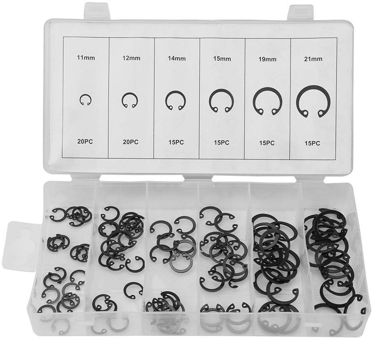 Circlip Set met 100 Stuks - Snap Ringen, Retaining Rings en Circlip Gereedschap in Opbergdoos