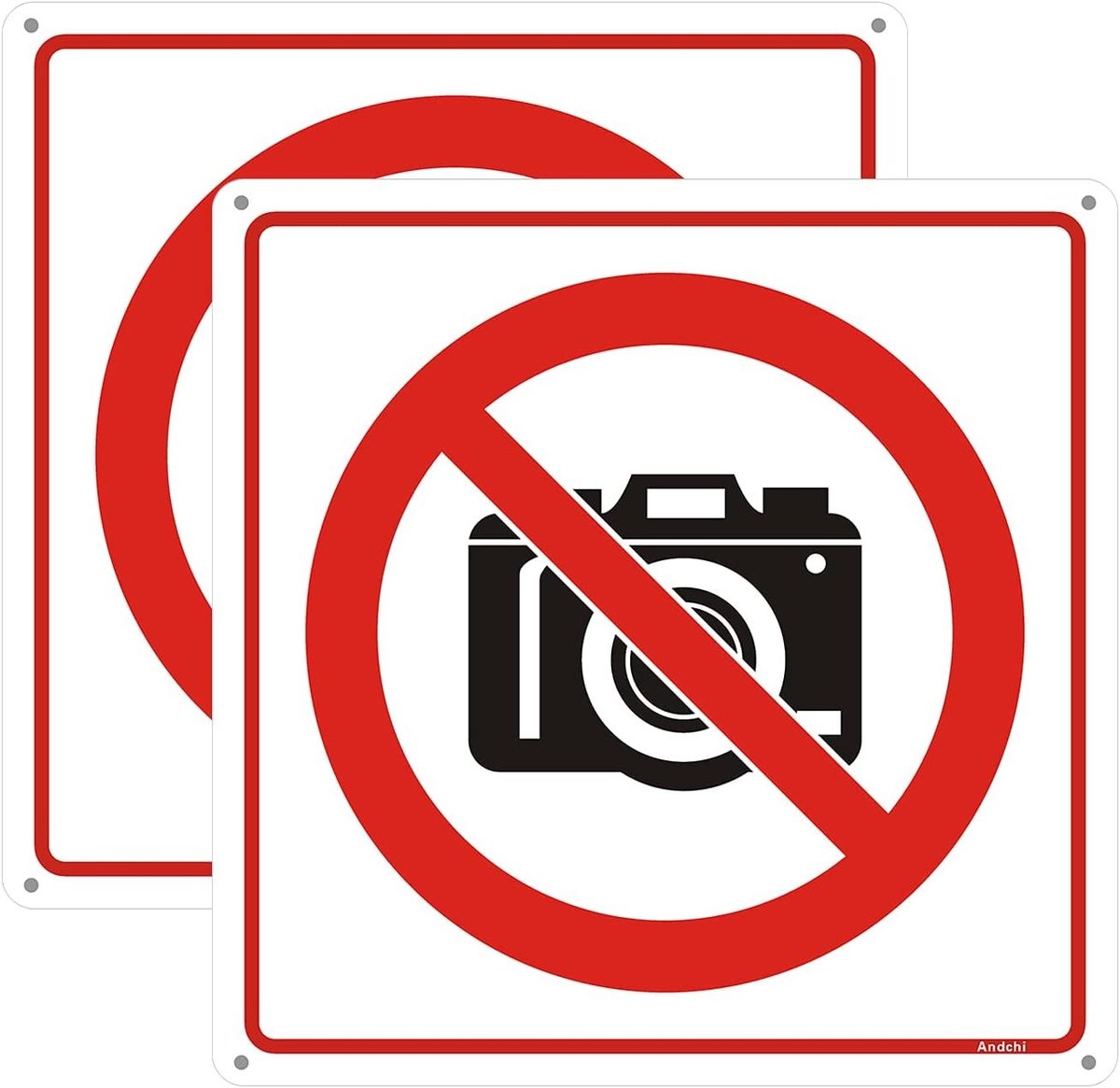Twee delen verbodsborden, fotografie verboden, camera niet toegestaan, aluminium met een afmeting van 300x300mm, ideaal voor evenementen en locaties