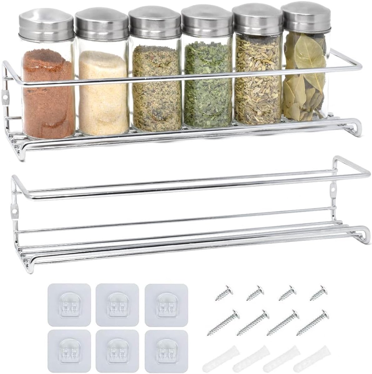 Thijox - Joejis Kruidenrek Wandmontage 2 Stuks, Keukenplank, Metaal, Eenvoudig te Installeren, Multi-Tiers voor Flessen, Wandplank Keuken, Organiseer