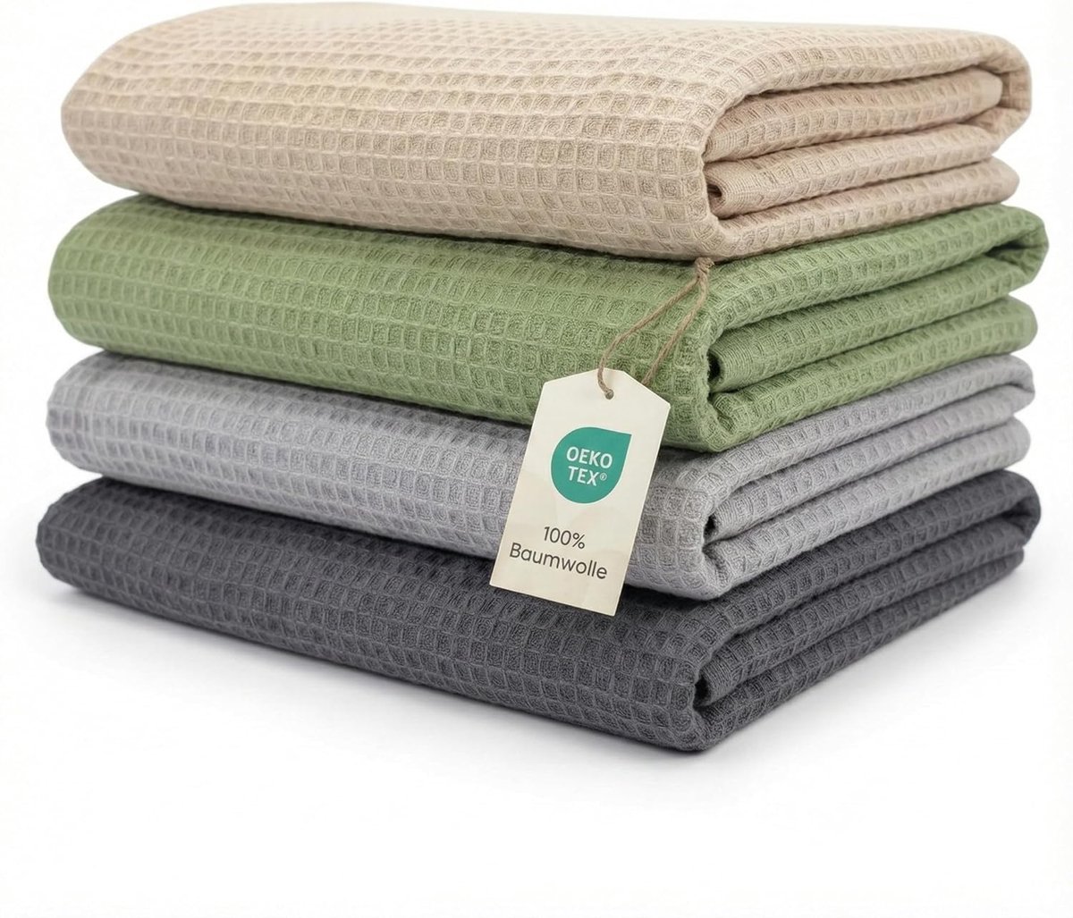 Thijox - Theedoeken Katoen 4-delige Set, 45 x 65 cm, Absorberende Keukendoeken Wafelpiqué in Groen, Beige, Grijs en Antraciet, Duurzaam en Stijlvol vo
