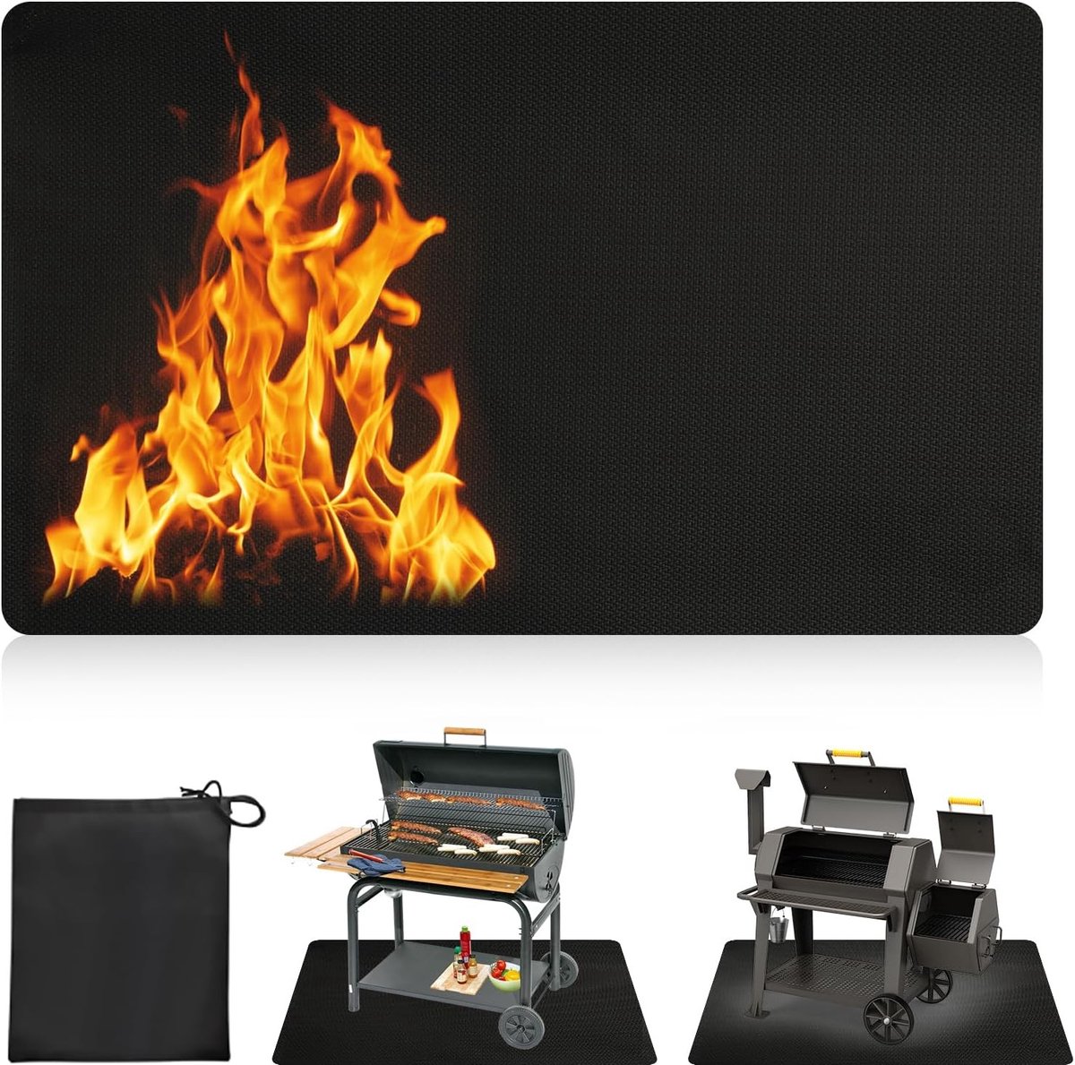 Vouwbare brandwerende mat 122 x 97 cm voor buitengebruik, hittebestendig tot 2000 °C, ideaal voor barbecue, terras en camping