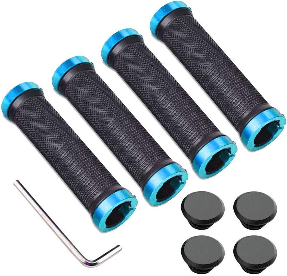 Fietsstuurgrepen Set - Antislip Handgrepen - Veilig Fietsen - Aluminium Dubbel Slot - 2 Paar - Zwart Blauw