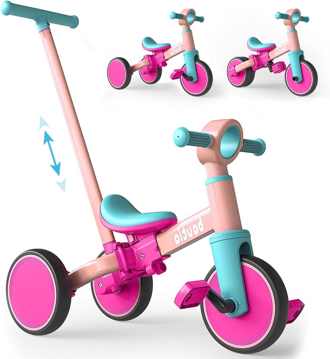 Kinderdriewieler - Loopfiets - Kind Ontwikkeling - 5-in-1 Modellen - 34 cm - Roze