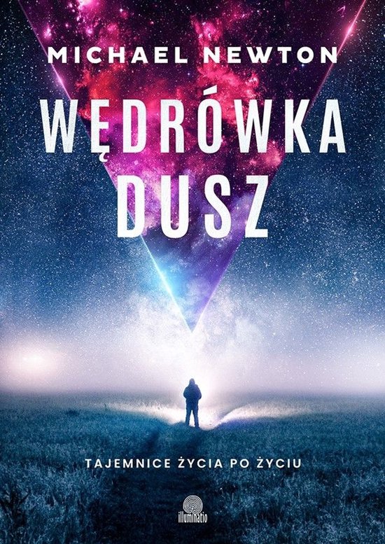 Boekomslag van 'Wędrówka dusz' met een persoon in een sterrenhemel.