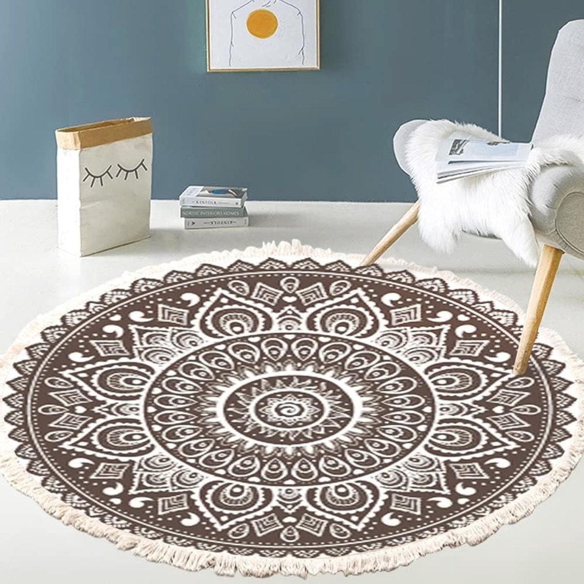 Bohemian Mandala Patroon Katoenen Vloerkleed met Franje voor Slaapkamer en Woonkamer – Was