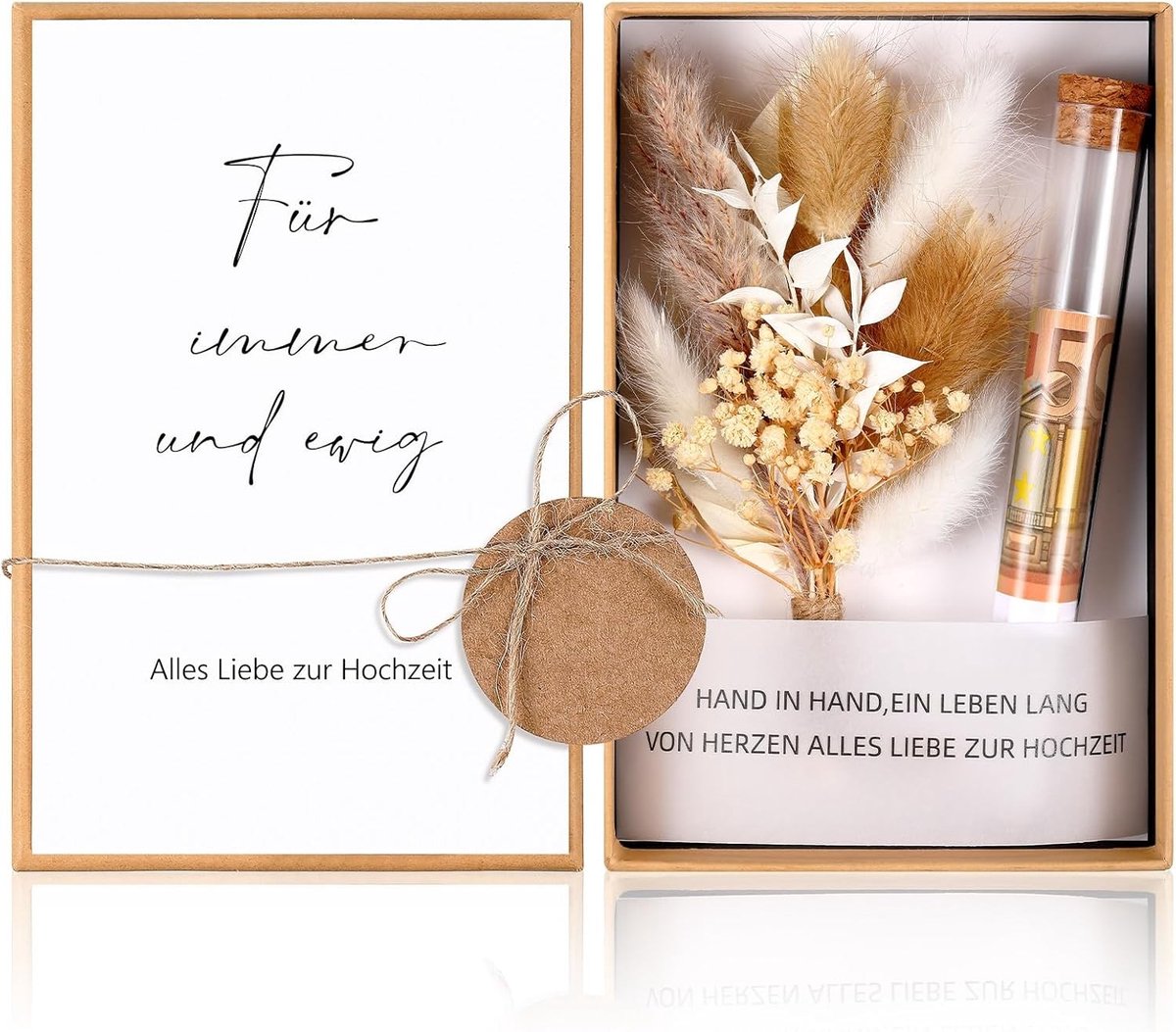 Trouwen Geld Cadeau Set met Geschenkdoos, Bruiloft Kaart, Gedroogde Bloemen en Touw voor het Bruidspaar