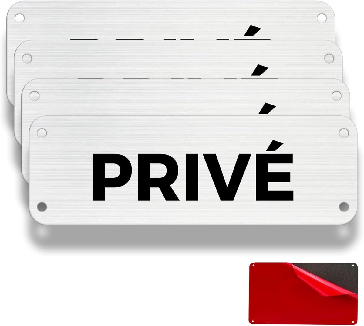 Deurplaat voor Privégebruik, 4 Panelen, 15 × 5 cm, Geborsteld Aluminium, Waterdicht en Duurzaam voor Binnen en Buitengebruik