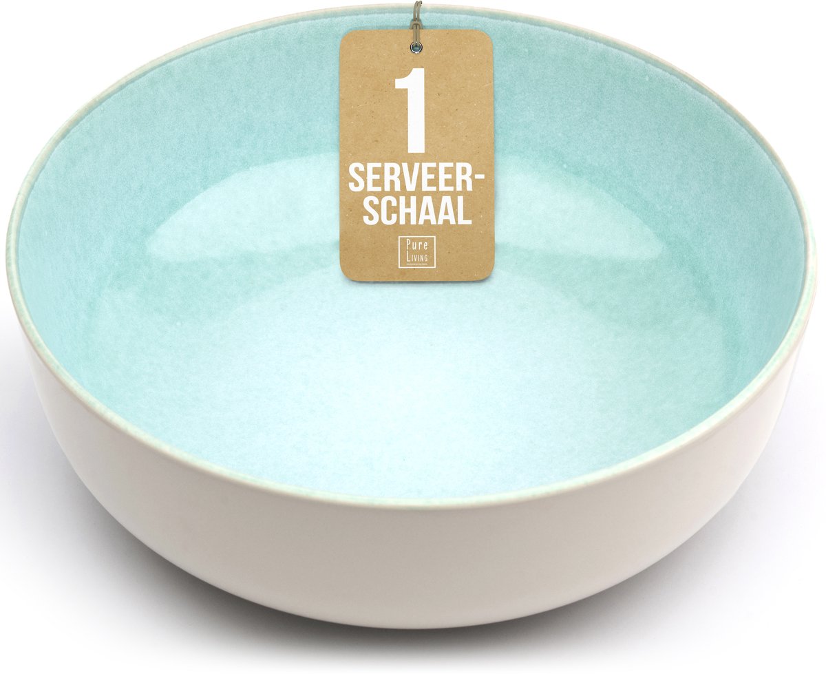 Pure Living Ibiza Light Serveerschaal - Ø 26,5 cm - Turquoise - Aardewerk - Krasbestendig - Vaatwasserbestendig