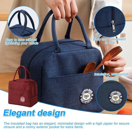 Geïsoleerde Lunchtas - Koeltas - Picknick School Kantoor - Dubbele Handgrepen - 7 Liter - Blauw — afbeelding 4