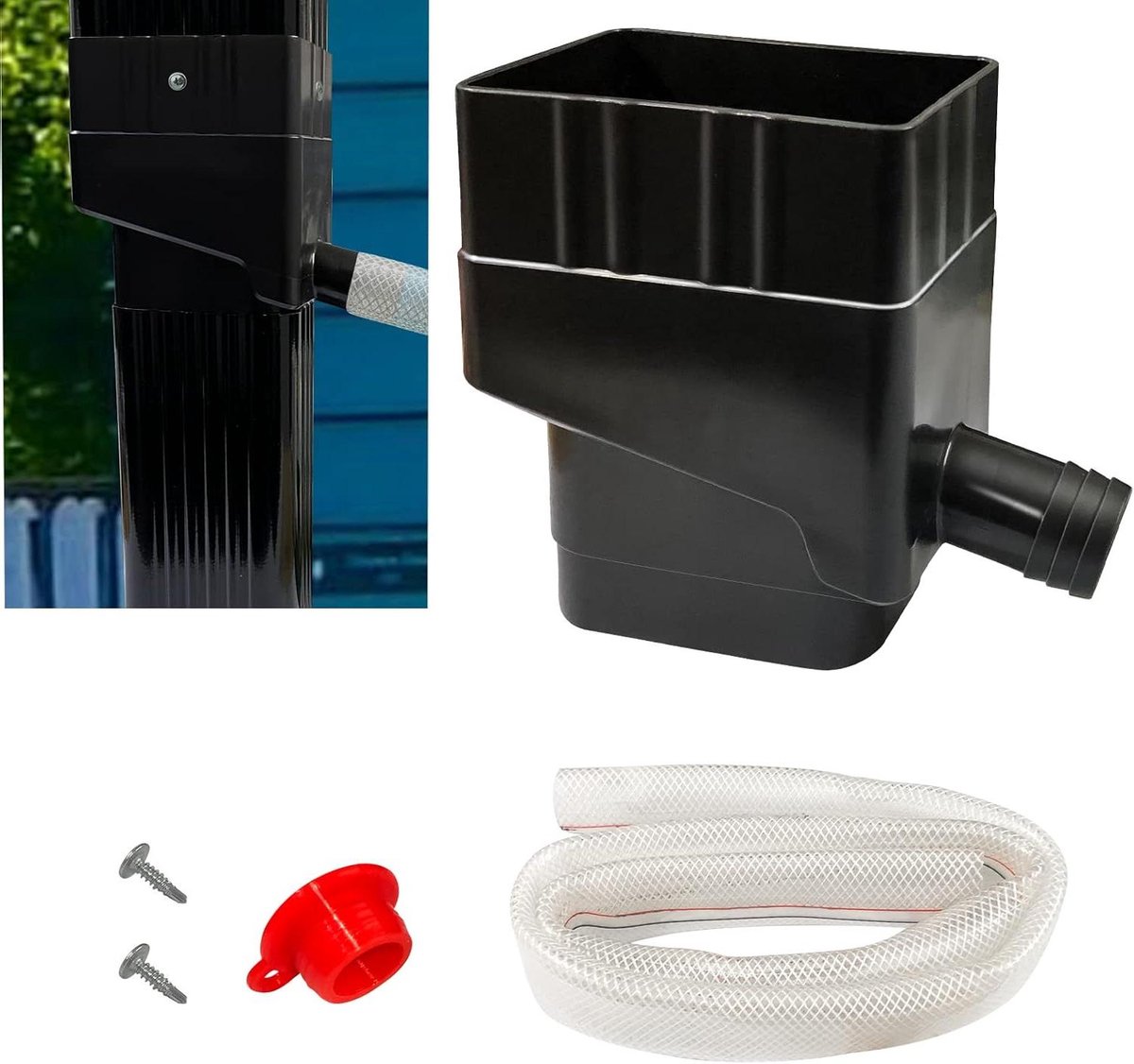 Regenton Aansluiting - Valpijp Adapter - Water Opvangen - UV-bestendig Materiaal - 2 x 3 Inch - Zwart