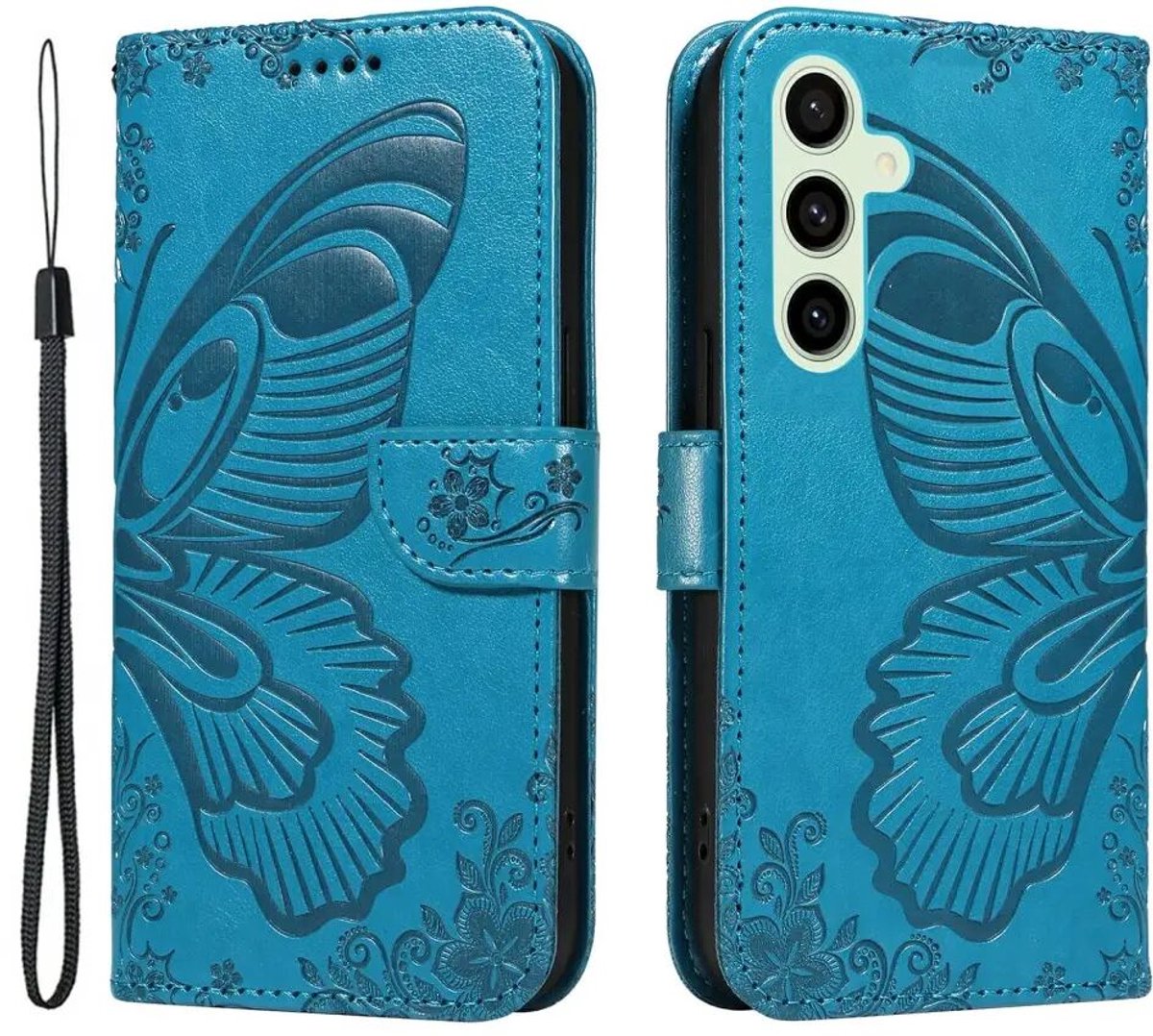 Hoesje Geschikt voor Samsung Galaxy S24 FE | Wallet Vlinder Book Case Kunstleer | Portemonnee | Standaard | Blauw