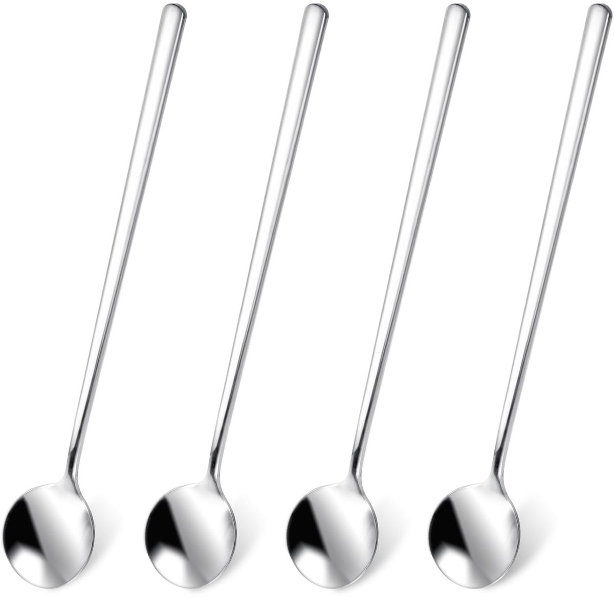 Dailygoods - Lange roerlepels, 16,7 cm handvat zilveren koffie thee milkshake cocktaillepel voor roeren ijs koude drank bar accessoires, 4 stuks