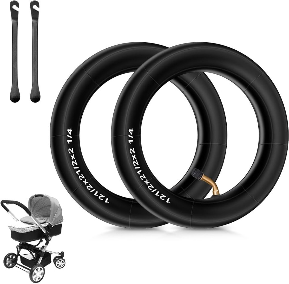 Dailygoods- Fiets Binnenband 12 1/2 inch x 2 1/4 inch - Kinderfiets - Opblaasbaar - Natuurlijk Rubber - Schokdemping - Inclusief Bandenlichters