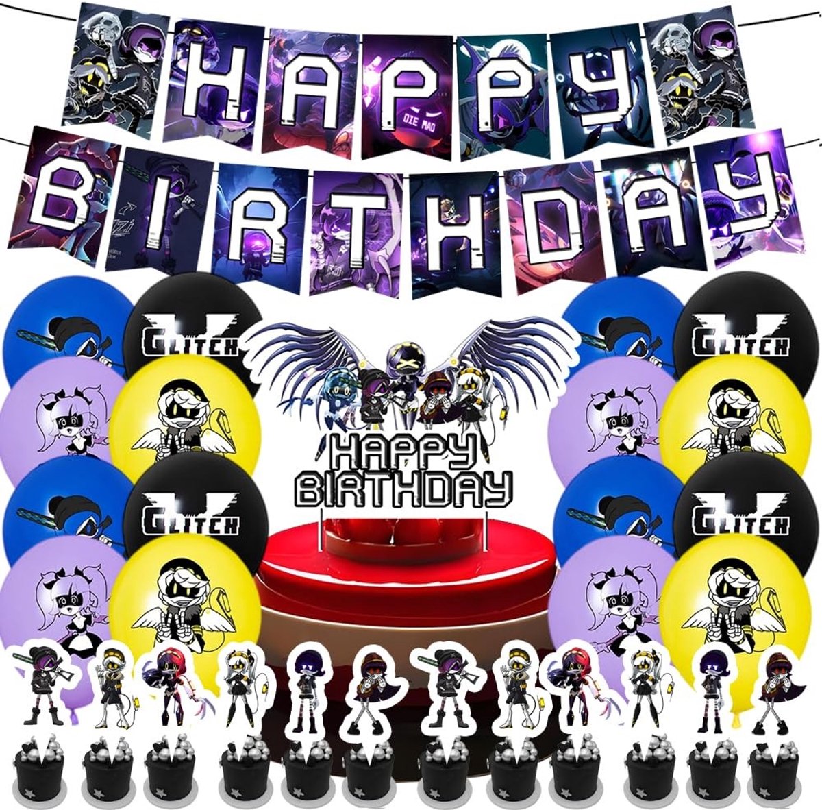 Dailygoods- Verjaardagsmuurdecoratie 31 Stuks - Cartoondecoratie - Taarttoppers - Ballonnen - Happy Birthday-banner - Themafeesten - Feestdecoratie