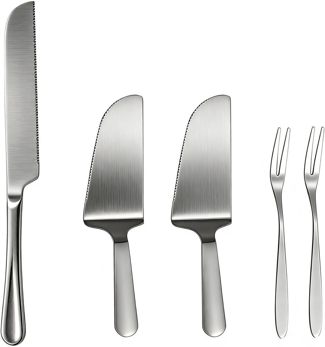 SnelShoppen - 5-delige RVS Taart Serveerset met Taartmes en Dessertvorken - Perfect voor Bruiloften, Verjaardagen, Feesten, Keuken en Restaurants