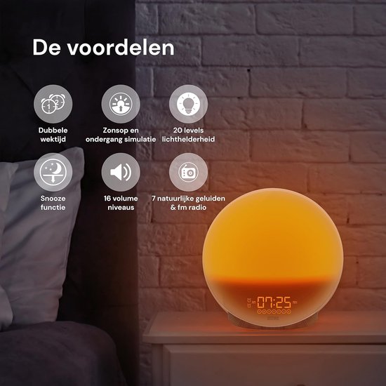 Wake-Up Light - Wekkerradio met licht - Rustig Ontwaken - Dubbele wektijd - 14 Kilogram - Houtkleurig van Wake-up Light — afbeelding 2