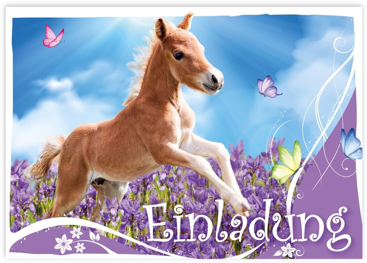 Dailygoods- Uitnodigingskaarten 12 stuks - Kinderverjaardag - Paard/Pony - Veulen - Kindvriendelijk - Praktisch formaat 14,8 cm x 10,5 cm - Verjaardagskaarten