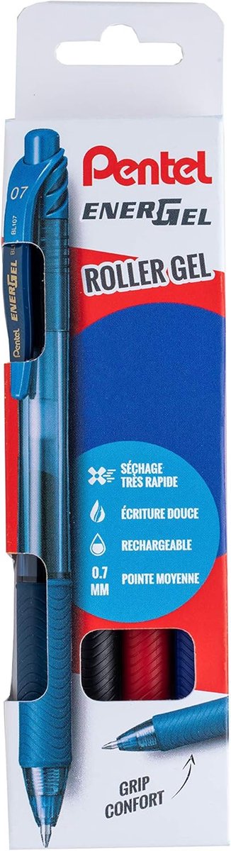 Thijox - Pentel Energel X BL107 Gelroller - Intrekbaar - Medium Punt 0,7 mm - 4 Stuks - Zwart, Rood, Blauw, Nachtblauw - Perfect voor School, Kantoor,