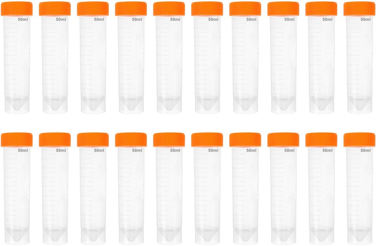 Dailygoods- Reageerbuisjes 50 ml - 20 Stuks - Kunststof - Schroefdop - Transparant - Geschikt voor laboratoriumtests - Laboratoriumbuizen