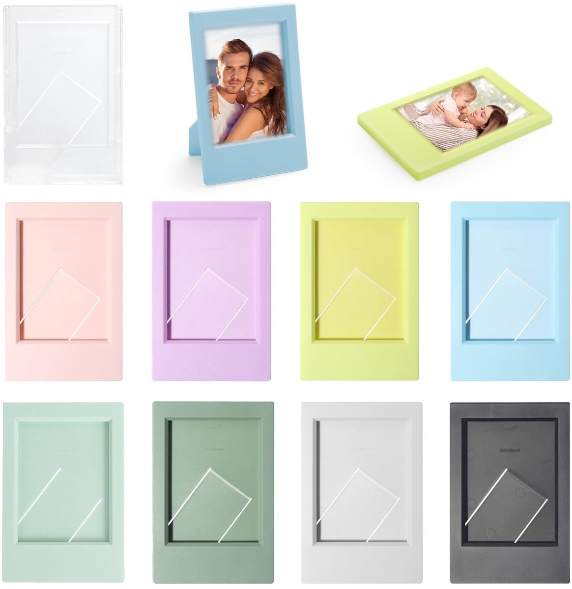 Dailygoods- Fotolijst Mini 9 Stuks - 9,2 × 6,1 cm - Kleurrijk - Geschikt voor Polaroid - Staande Fotolijsten - Robuuste Achterste Standaard - Fotolijstje