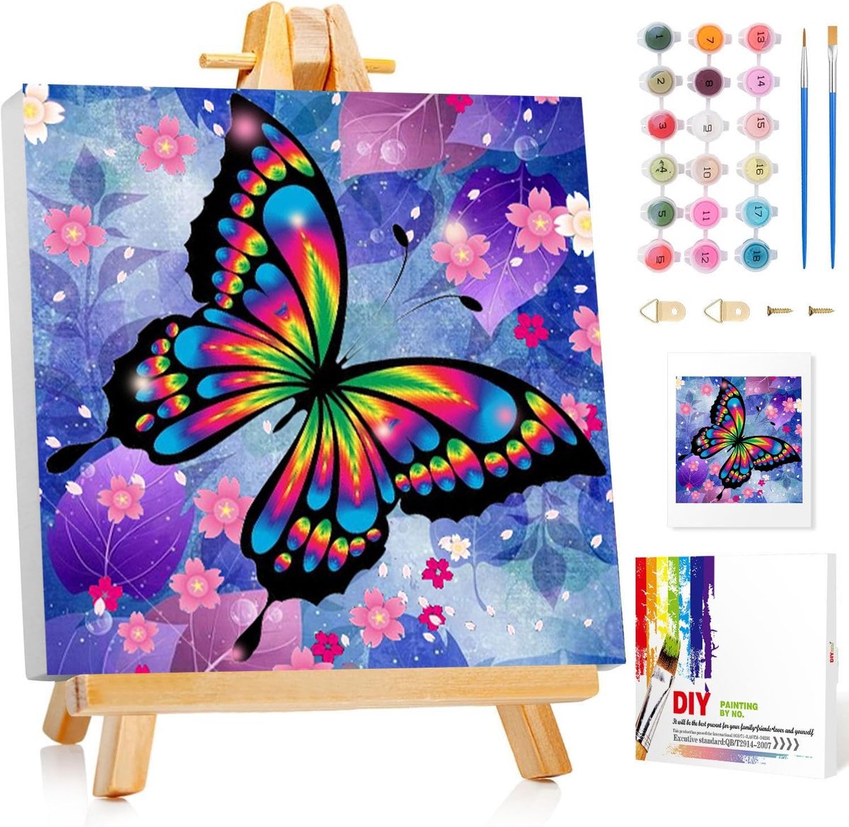 Dailygoods- Schilderen op Nummer Volwassenen - Vlinder - Knutselset - 20 x 20 cm - Met Lijst - Doe-het-zelf - Doe-het-zelf Schilderij