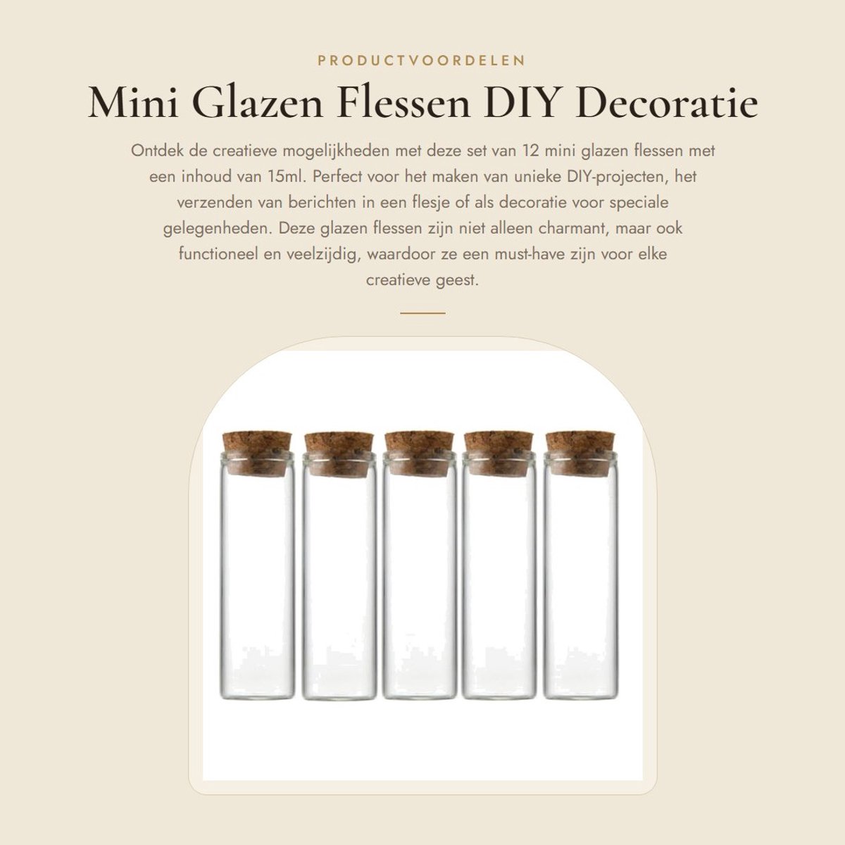 Dailygoods- Glazen Flesjes 12 Stuks - 15ml Mini Flesjes - Glazen Flesjes met Kurk - DIY Decoratie - Geschikt voor Feestjes - Hoogwaardige Glaskwaliteit - Miniatuurflesjes