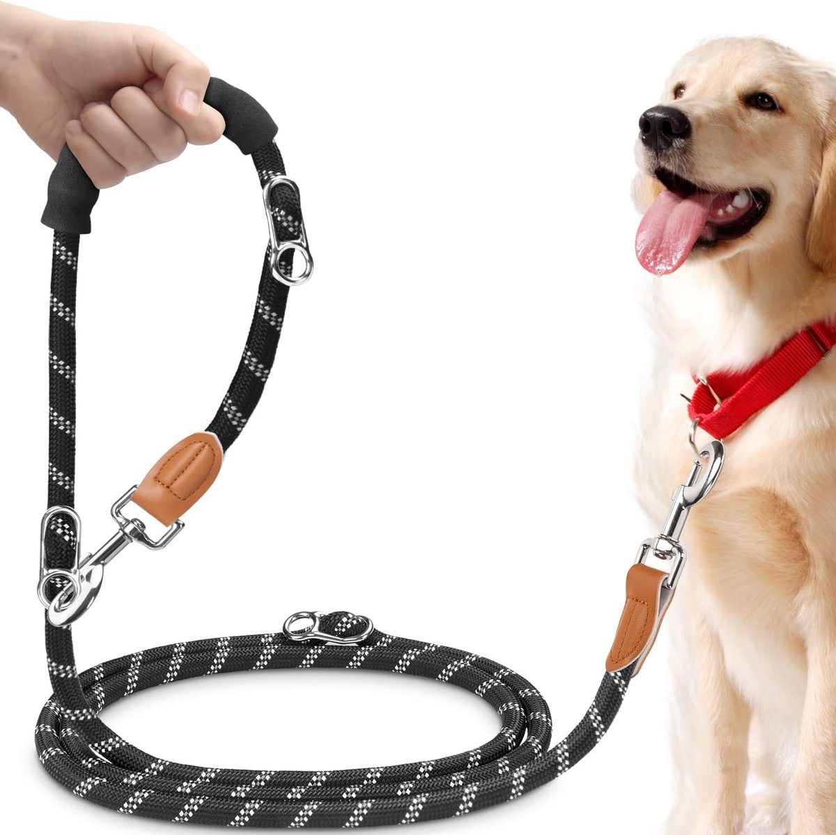 Thijox - Hondenriem 3 m Verstelbaar voor Middelgrote tot Grote Honden (15-60 kg) - Reflecterende Handsfree Riem met Zachte Grip, 3 Beweegbare Ringen,