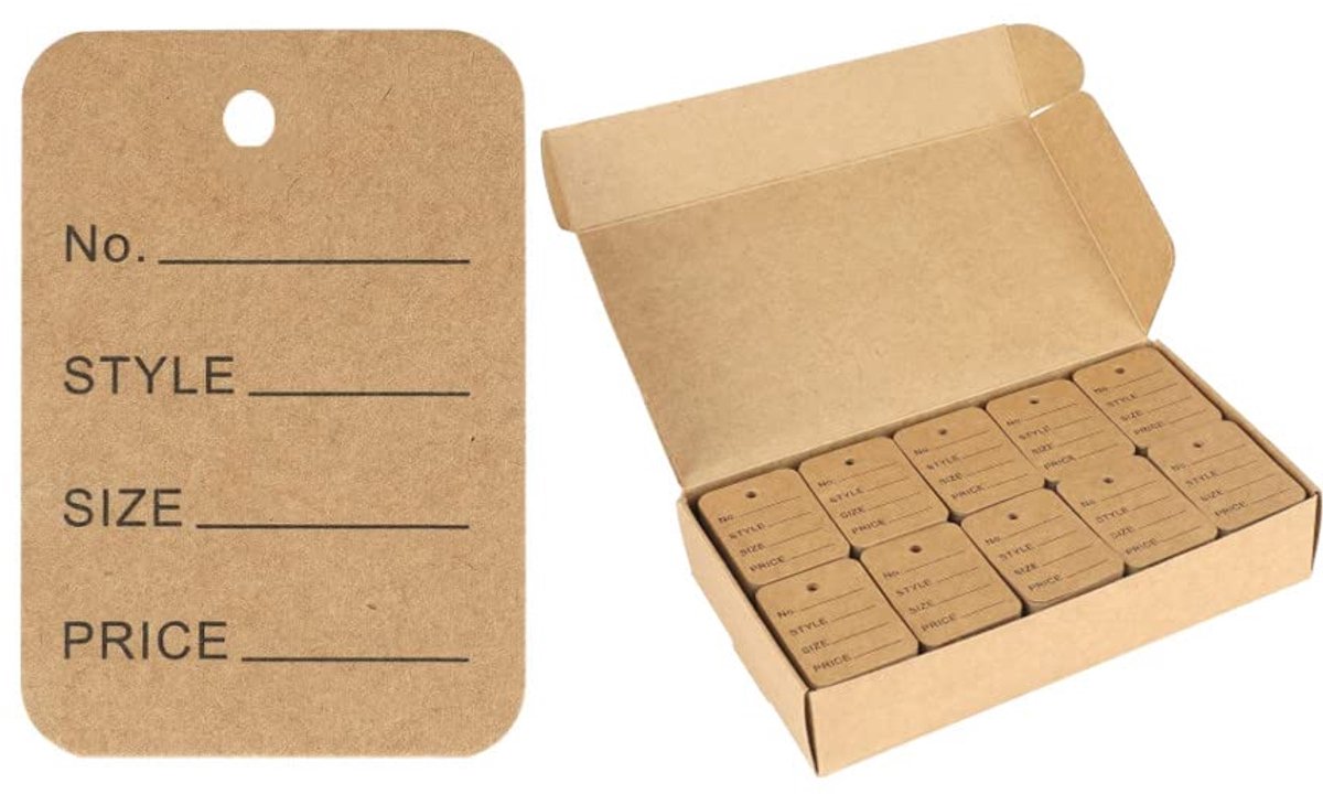 1000 stuks prijskaartjes, labels, hangers, prijskaartjes, kleine prijsetiketten, hangetiketten, 32 x 50 mm, prijskaartjes, cadeau, hanger, runderhuid