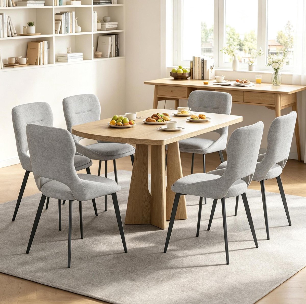 MIVRAY Eetkamerstoel - Set Van 6 - Gepolsterde Chenille Stoel Zonder Armleuning - Voor Eetkamer En Woonkamer - Metaal Grijs