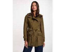 Morgan - Waisted belted trenchcoat 241-Gladia with hood khaki green - Maat : 40