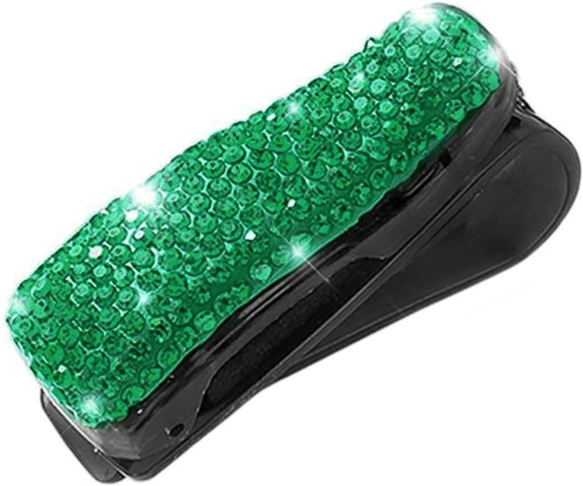 2 stuks glitterbrilhouders voor auto zonneklep van strass, zonnebrilhouder voor autovizier, accessoires, ticketkaartclip, voor auto interieur, accessoires, groen
