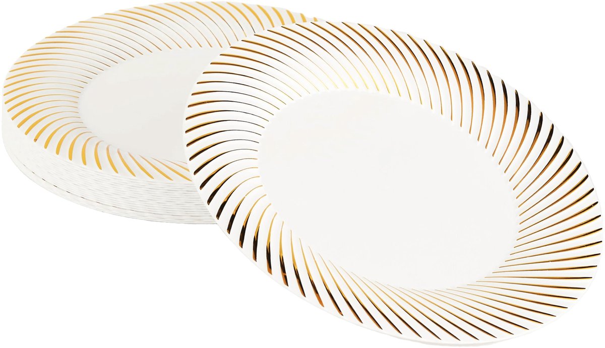 20 Witte Plastic Borden met Gouden Rand (26cm), Feestbordjes voor Bruiloften, Verjaardagen, Dopen, Kerstmis & Feesten - Stevig en Herbruikbaar