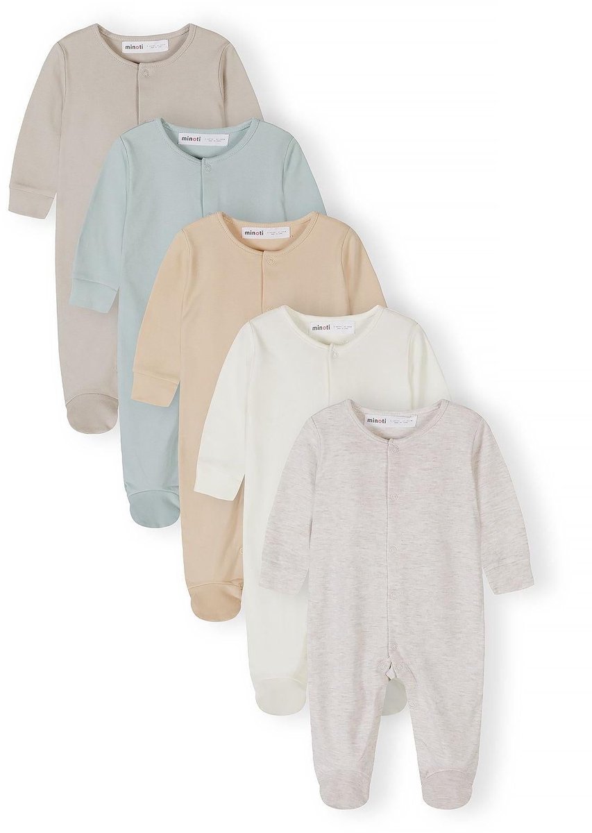 Minoti Baby pyjama 5-pack unisex onesie met voetjes - beige