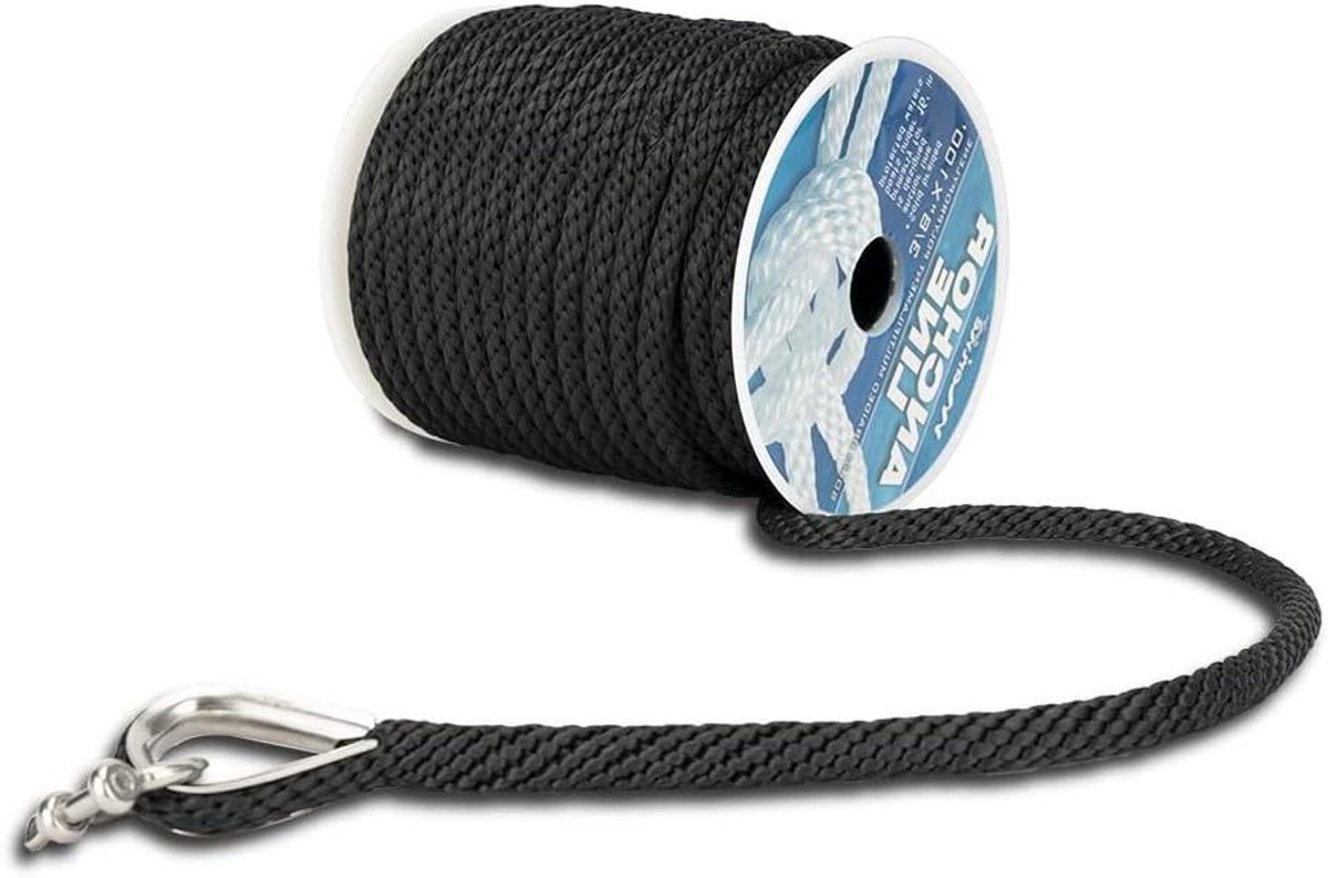 Anker Lijn - Meertouw Boot - Watersport Gebruik - Lichtgewicht en Drijvend - 3/8 Inch x 100FT - Zwart