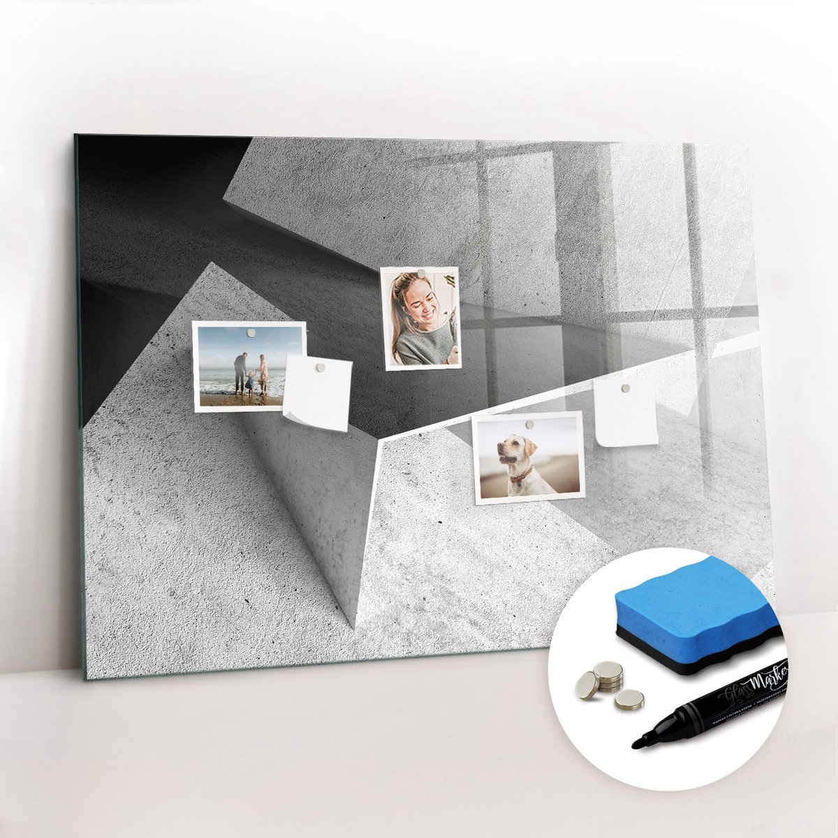 Tulup Whitebord - Abstracte driehoeken geo - 100 x 70 cm - Grijs Magnetisch Bord - Gratis 5 Sterke Magneten + Whiteboard Marker & Wisser - Stylish Memo Board - Magnetisch Memobord - Notitiebord Werkplek